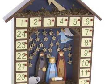 Traditional Wooden Advent Christmas Nativity Calendar - December Count Down - For Adults & Kids Alike