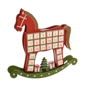 Rocking Horse Christmas Advent, Wooden Countdown to Christmas, Reward Box, Red & Green, Naughty or Nice, personalised gift