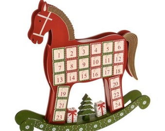 Rocking Horse Christmas Advent, Wooden Countdown to Christmas, Reward Box, Red & Green, Naughty or Nice, personalised gift