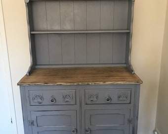 SOLD Shabby chic traditional / country style distressed Dutch Dresser, Sideboard Storage, Rounded Top, Anthracite Grey