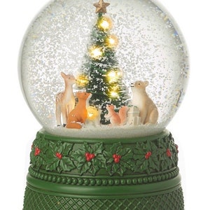 Musical light up snow globe, Woodland forest, Christmas animals, magical, waterball, home decor, snow scene, winter wonderland
