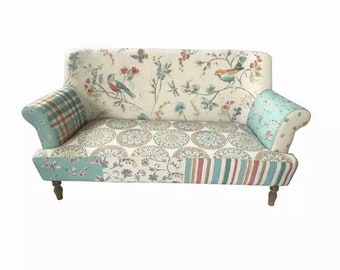 SOLD OUT Birds, stripes, sofa 2-3 seater, floral, shabby chic, country cottage, vintage, couch, love seat, pastel, conservatory, living room