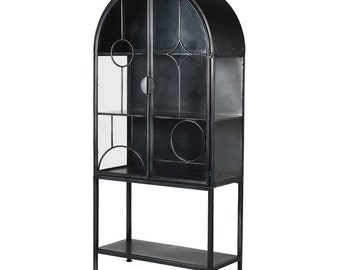 SOLD OUT Black Metal Geometric Cabinet, Shelving unit, 4 Shelves, glass cabinet, minimalist, sleek, monochrome