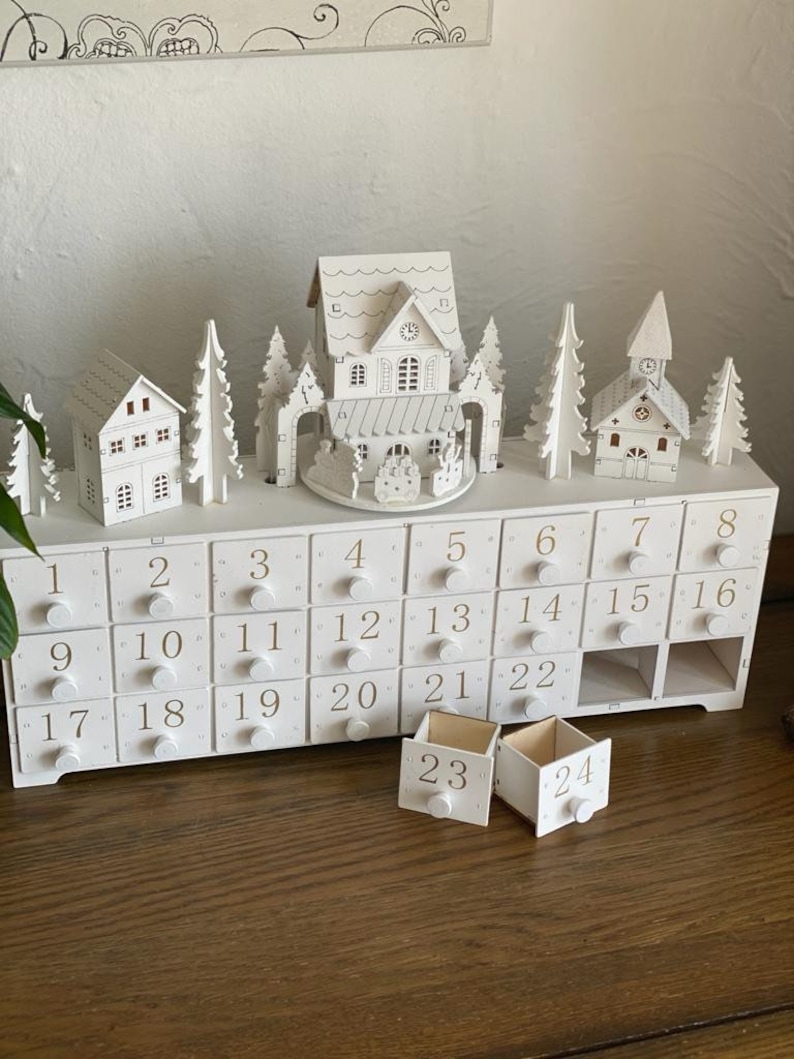Christmas Wooden Advent Calendar Village Scene With Moving Etsy
