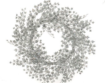 Christmas Silver Glitter Ivy Wreath Decoration, wall or door hung, Large Garland, Thanksgiving, Modern Door Wreath