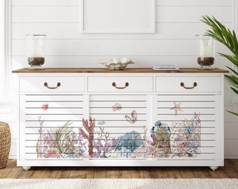 Ocean Furniture Decor Transfer 24" x 35" Re-Design with Prima, Chalk Mineral Paint, floral, birds, branches
