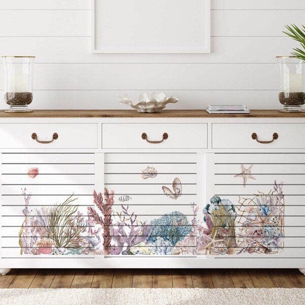 Ocean Furniture Decor Transfer 24" x 35" Re-Design with Prima, Chalk Mineral Paint, floral, birds, branches