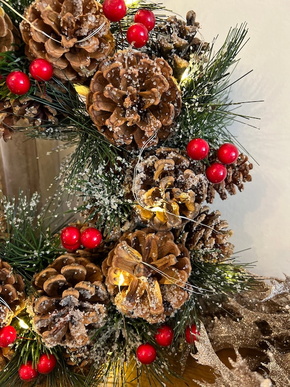 Lot de Couronne et Guirlande de Noël Pré-éclairées en Sapin