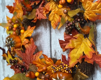 Couronne D'automne Artificielle Avec Citrouilles Et Feuilles - 50 Cm, Décoration Murale Halloween Thanksgiving