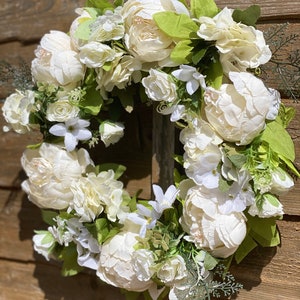 White Door Wreath, Spring theme, Round, For The Front Door, Wedding, Home, Decoration, Artificial Flower, Wreath Peony, 40cm, Christmas gift image 3