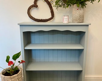 SOLD Please contact for custom orders - Shabby Chic Distressed Solid Wood Bookcase Grey / Blue