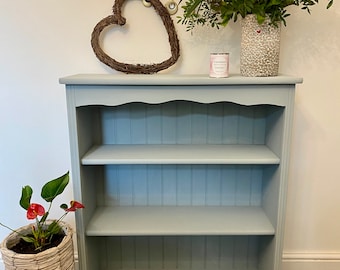 SOLD Please contact for custom orders - Shabby Chic Distressed Solid Wood Bookcase Grey / Blue