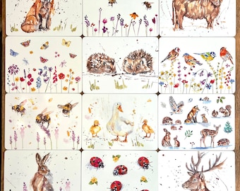 Dining Table Placemats, Woodland Animal, Bumble Bee, Ladybird, Hare, Hedgehog, Stag, purchase individually or as a set.farmhouse