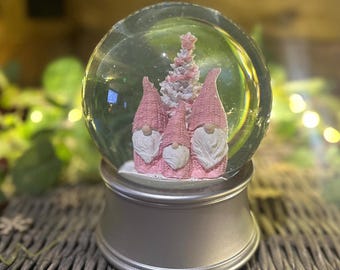 Gonk snow globe, pink & silver, Christmas, magical, waterball, home decor, snow scene, personalised, winter wonderland