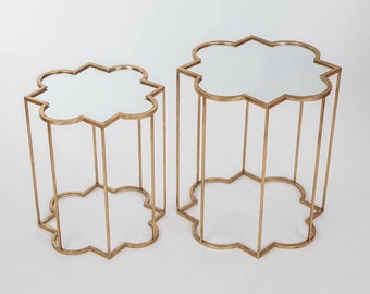 Metal side tables, nest of tables, Gold Gilt Leaf, minimalist interior decor, set of two tables, living room dining room