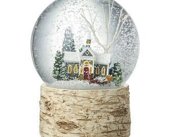 Vibrant House Snow Globe with Birch Base: A Winter Wonderland Delight