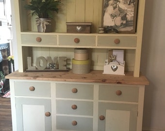 SOLD Please contact for custom orders - Shabby Chic Large Farmhouse Welsh Dresser Old White, English Yellow, Sophisticated Sage, Annie Sloan