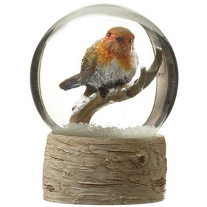Snow Globe Christmas, Robin, Water Globe, nursery, office, living room decoration, enchanted forest, winter wonderland