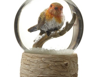 Snow Globe Christmas, Robin, Water Globe, nursery, office, living room decoration, enchanted forest, winter wonderland