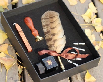 Calligraphy Writing Quill Feather Dip Pen Set / fountain Pen & Stamp Set Antique natural feather