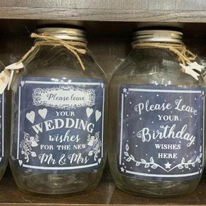 Jarras de deseo de vidrio grande, tapa de tornillo, ahorros, notas, tarjetas de memoria, mamá para ser, mr&mrs, bautizo, boda, cumpleaños