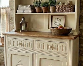 Shabby chic traditional / country style distressed Dutch Dresser, Sideboard Storage, Rounded Top, clotted cream, old white