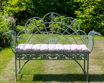 Vintage Green Metal Peacock Garden Bench, Love Seat, Garden Furniture, patio bench, French style, farmhouse, gothic, outdoor seating, Rococo