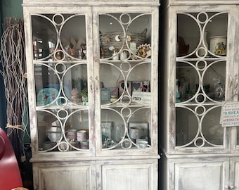 SOLD OUT Glass front 2 door bookcase, heritage, French style, distressed, cream, stone effect