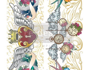 CeCe Hey Sailor Furniture Decor Transfer, 24" x 35" Dixie Belle Re-Design with Prima, Chalk Mineral Paint, Bird, Clock