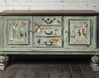 Forest Faries Furniture Decor Transfer 24" x 35" Re-Design with Prima, Chalk Mineral Paint, floral, birds, branches