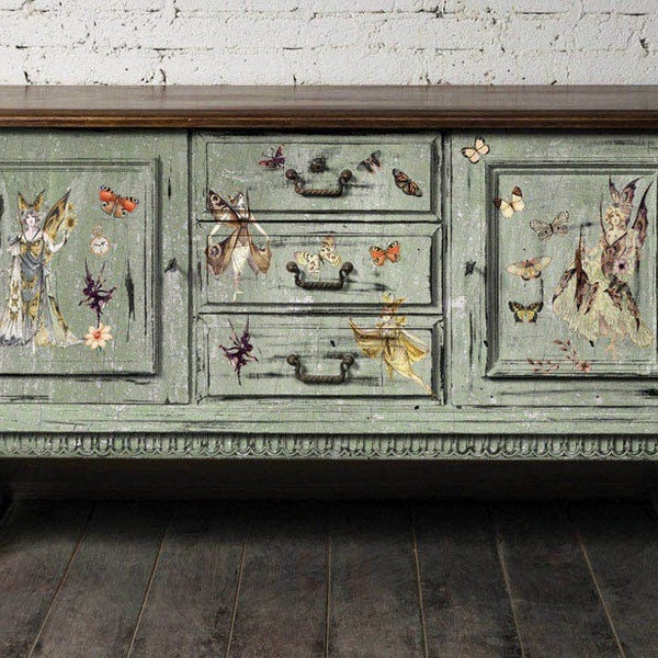 Forest Faries Furniture Decor Transfer 24" x 35" Re-Design with Prima, Chalk Mineral Paint, floral, birds, branches