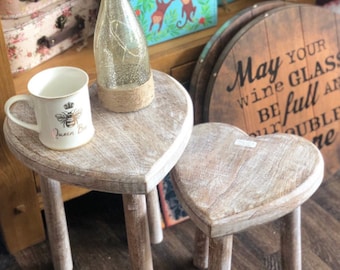 Set of 2 wooden heart shape stacking stools / side tables / kids step up / child's bedroom / garden seat, valentines gift, Mother’s Day