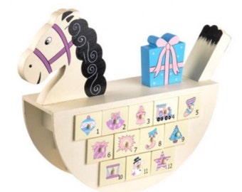 Rocking Horse Christmas Advent House, Wooden Countdown to Christmas, Reward Box Baby Girl