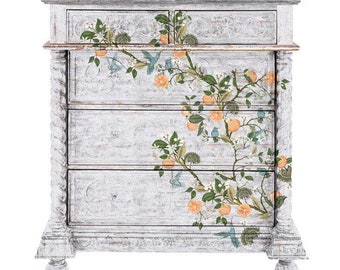 Orange Grove Furniture Decor Transfer 24" x 35" Re-Design with Prima, Chalk Mineral Paint, floral, birds, branches