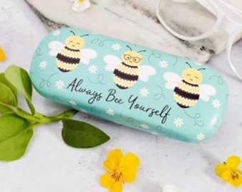 Bee themed glasses case, sunglasses, storage, accessories, glasses wearer, organisation, cleaning cloth, always bee yourself