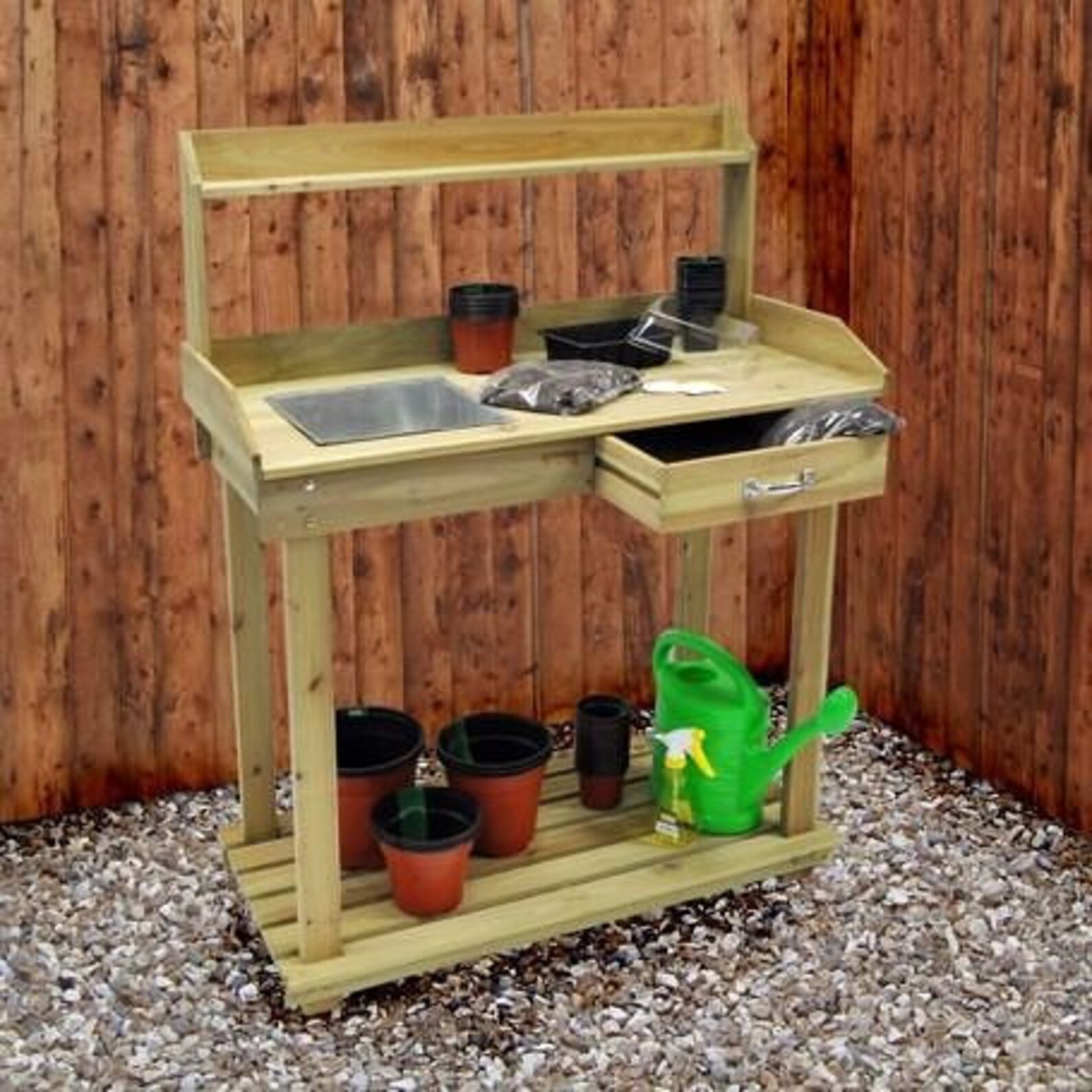 Wooden Potting Table Garden Steel Tray Single Drawer FSC Etsy