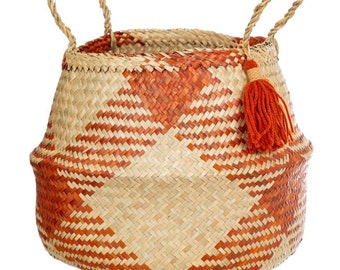 Terracotta check seagrass storage basket, home decor, natural, neutral home decor
