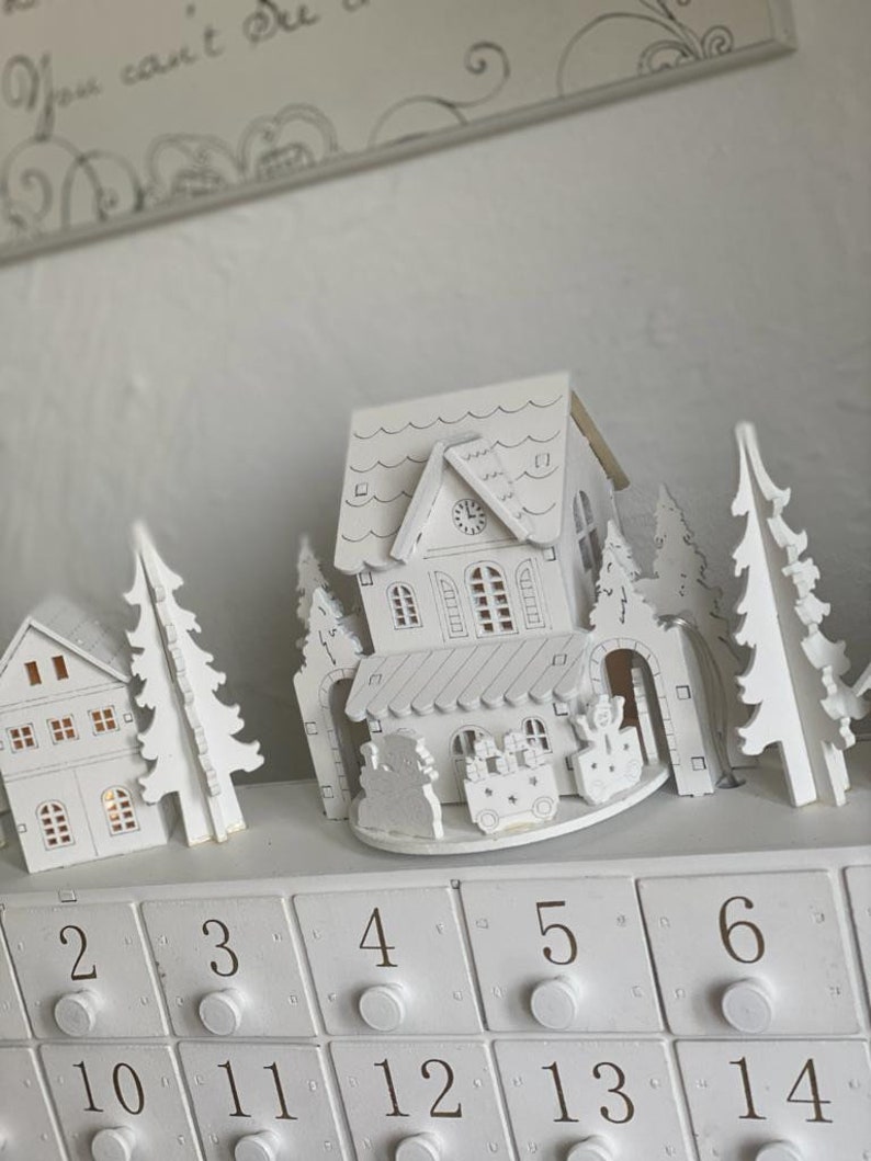 Christmas Wooden Advent Calendar Village Scene With Moving Etsy