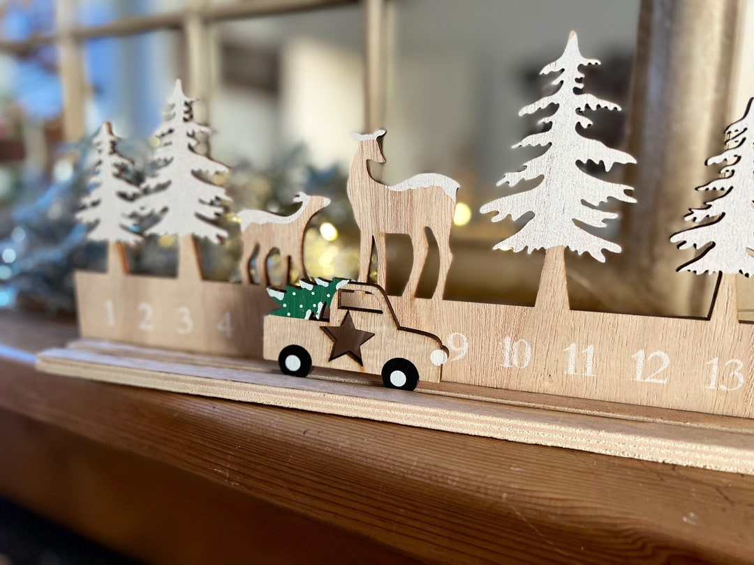 Wooden Car Advent Countdown to Christmas, Advent Calendar, Fireplace