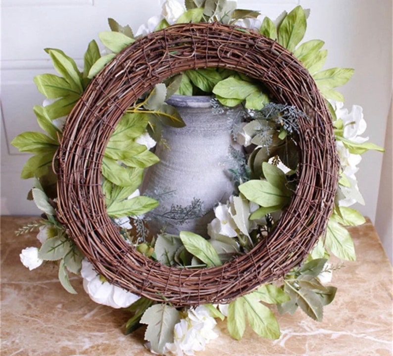 White Door Wreath, Spring theme, Round, For The Front Door, Wedding, Home, Decoration, Artificial Flower, Wreath Peony, 40cm, Christmas gift image 5