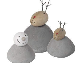 Concrete base christmas ornament Snowman and Reindeer design paperweight display model modern