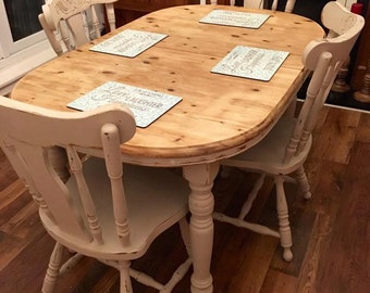 SOLD Please contact for custom orders - Solid pine 4-6 seater, extendable, farmhouse style table and 4 chairs