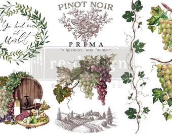 Wine In Stock Furniture Decor Transfer, 12" x 6" Dixie Belle Re-Design with Prima Chalk Mineral Paint, Grapes, Cheese, Wine, French Food