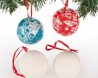 Ceramic Baubles x 4 in a pack, Christmas design your own. Paint, personalise your home decor. Crafting materials. Tree decoration, decoupage