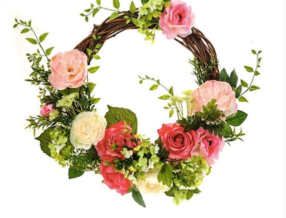 Kunstmatige Pioenbloemkrans voor de Voordeur, Handgemaakte Simulatie Bordeauxrode Bloemenkrans, Lente-zomerslinger met Groene Bladeren voor Thuis Voordeurmuur Bruiloftsfeest (1 Kunstmatige Pioenbloemkrans voor de Voordeur, Handgemaakte Simulatie Bordeauxrode Bloemenkrans, Lente-zomerslinger met Groene Bladeren voor Thuis Voordeurmuur Bruiloftsfeest (1