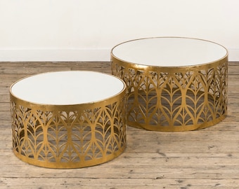 Gin Shu Parisienne Metal coffee tables, nest of tables, Gold Gilt Leaf, minimalist decor, set of two tables, living room dining room