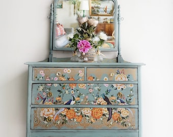 Cece Pheasants & Peonies Furniture Decor Transfer 24" x 35" Re-Design with Prima, Chalk Mineral Paint, floral, birds, branches