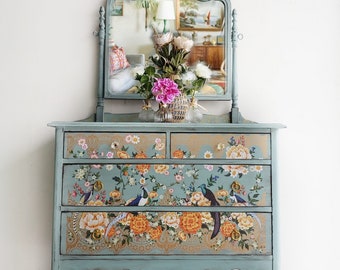 Cece Pheasants & Peonies Furniture Decor Transfer 24" x 35" Re-Design with Prima, Chalk Mineral Paint, floral, birds, branches