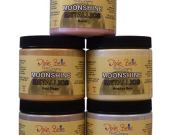Moonshine Metalics Pigment, Dixie Belle Paint, Chalk Mineral Paint, 473ml 16oz, Shabby Chic Furniture update makeover, Gold, Steel, Silver