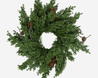 Green Pinecone Artificial Wreath 42x42cm, Christmas decoration, Pinecone, wall or door hung, woodland foliage - (TK019)